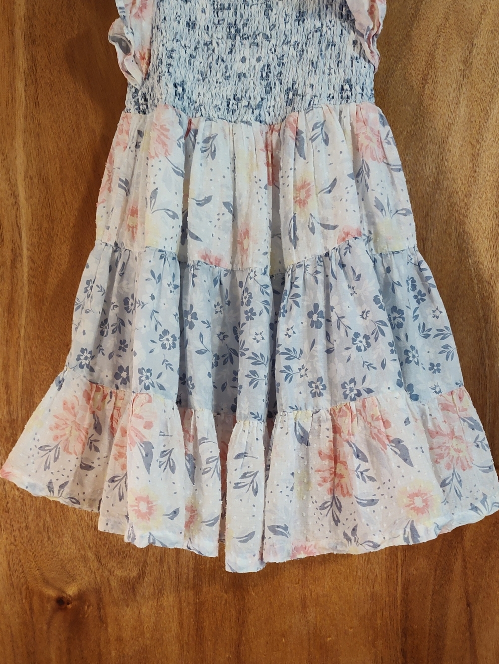 Haute Hippie Kids Style Girls Tiered Dress Mixed Floral Blue Pink Swiss Dot 4T - Picture 5 of 12